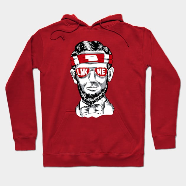 Lincoln Nebraska Funny Abraham Lincoln Illustration Red and White Hoodie by SLAG_Creative